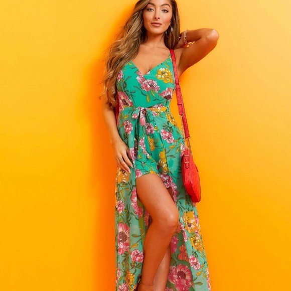 NWOT Guess Floral-Print Wrap Romper - Picture 1 of 11